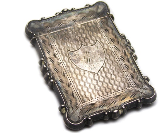 Antique Silver Card Case: Victorian Christmas 1850 Inscribed