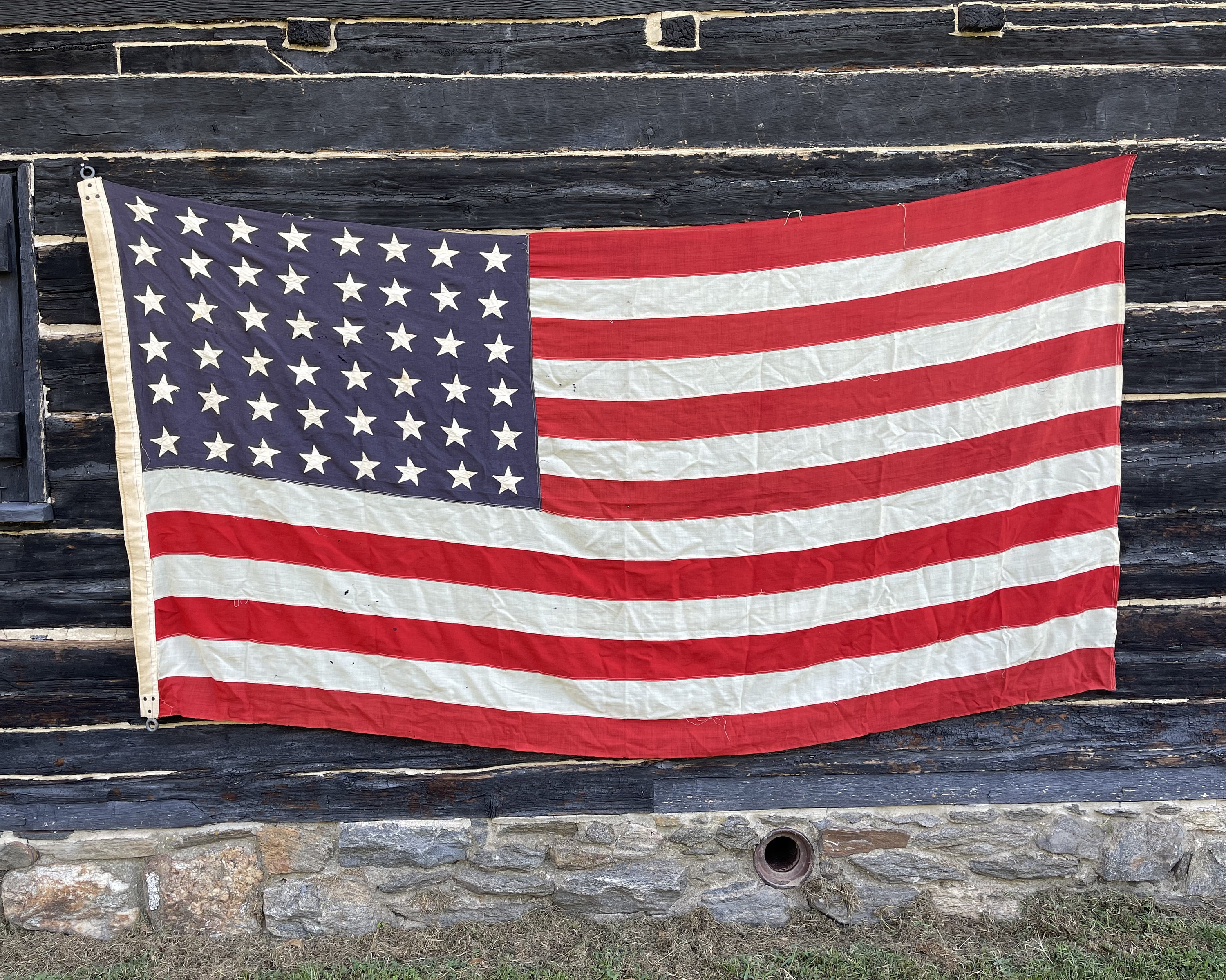 実物 アメリカ合衆国国旗 推定1940年代 48スター 48星 巨大な1940年代の48個の星が輝くアメリカ国旗：素朴な