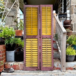 Antique Green Chippy Shutters: Farmhouse Louvered Shutter Doors (63&#39;&#39; x 14&#39;&#39;)