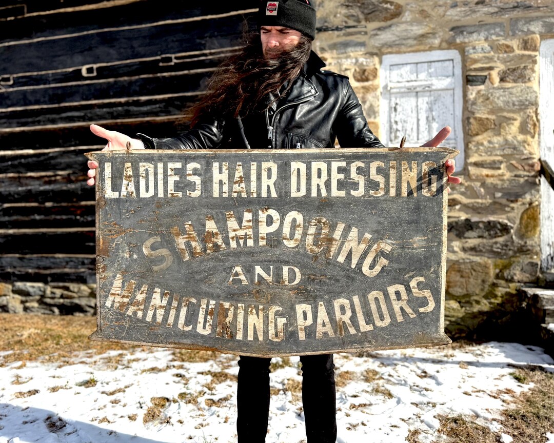 Antique Barber Shop Trade Sign, 1800s Ladies Hair Dressing Shampooing ...