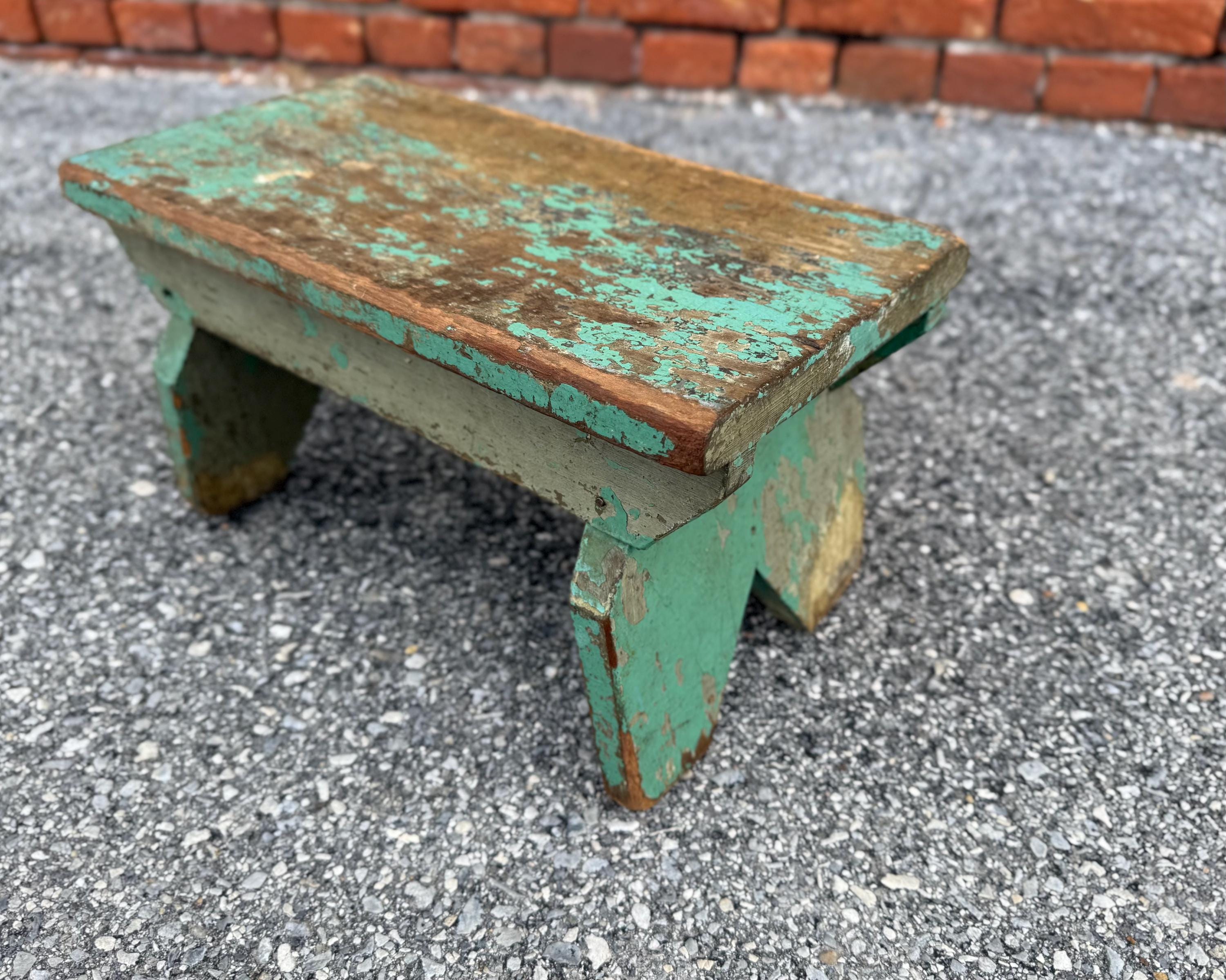 Vintage Green Painted Wooden Stool: Primitive Farmhouse Decor - Etsy