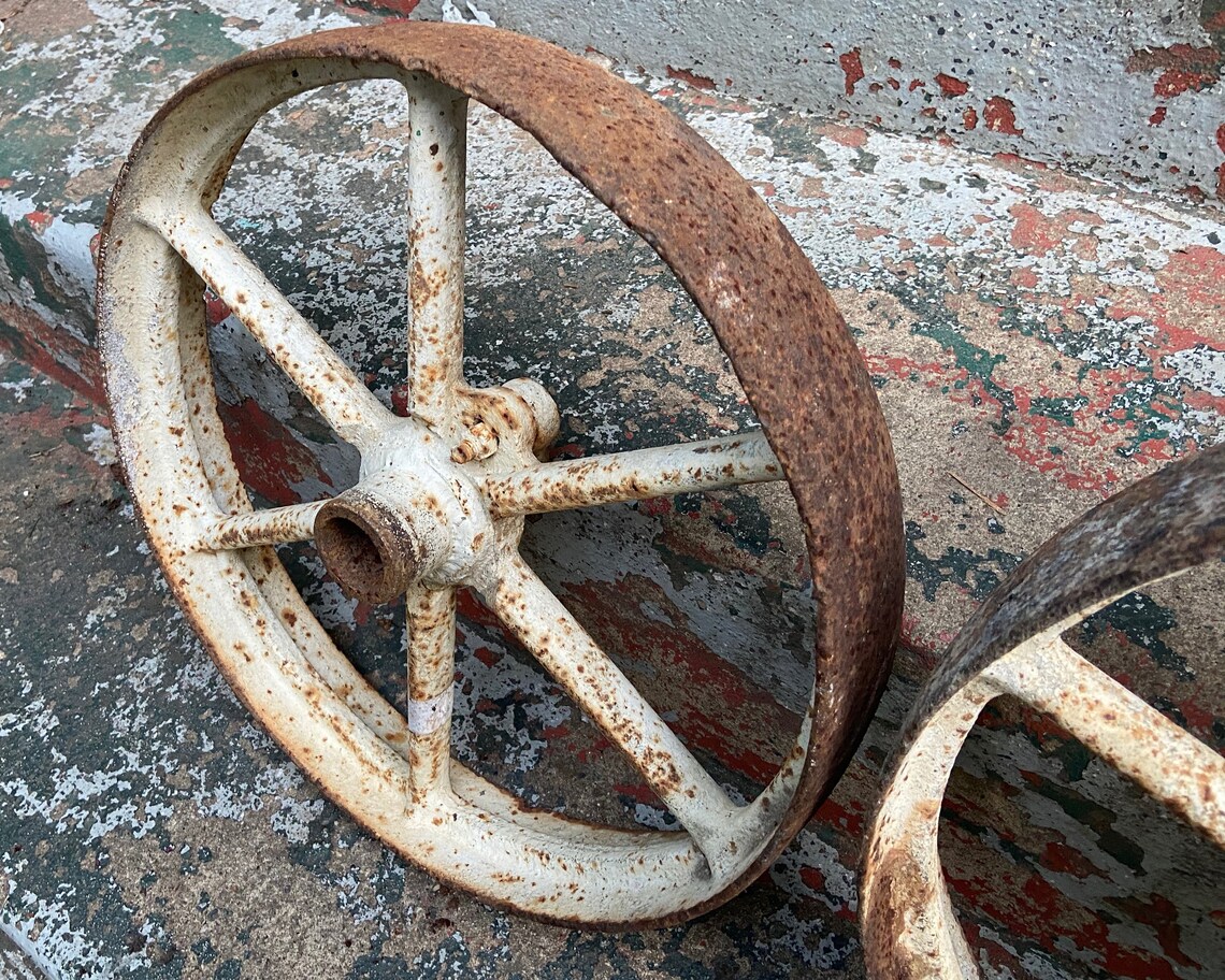 Antique Cast Iron Wheels 16'' BIG Railroad Cart Hit Etsy