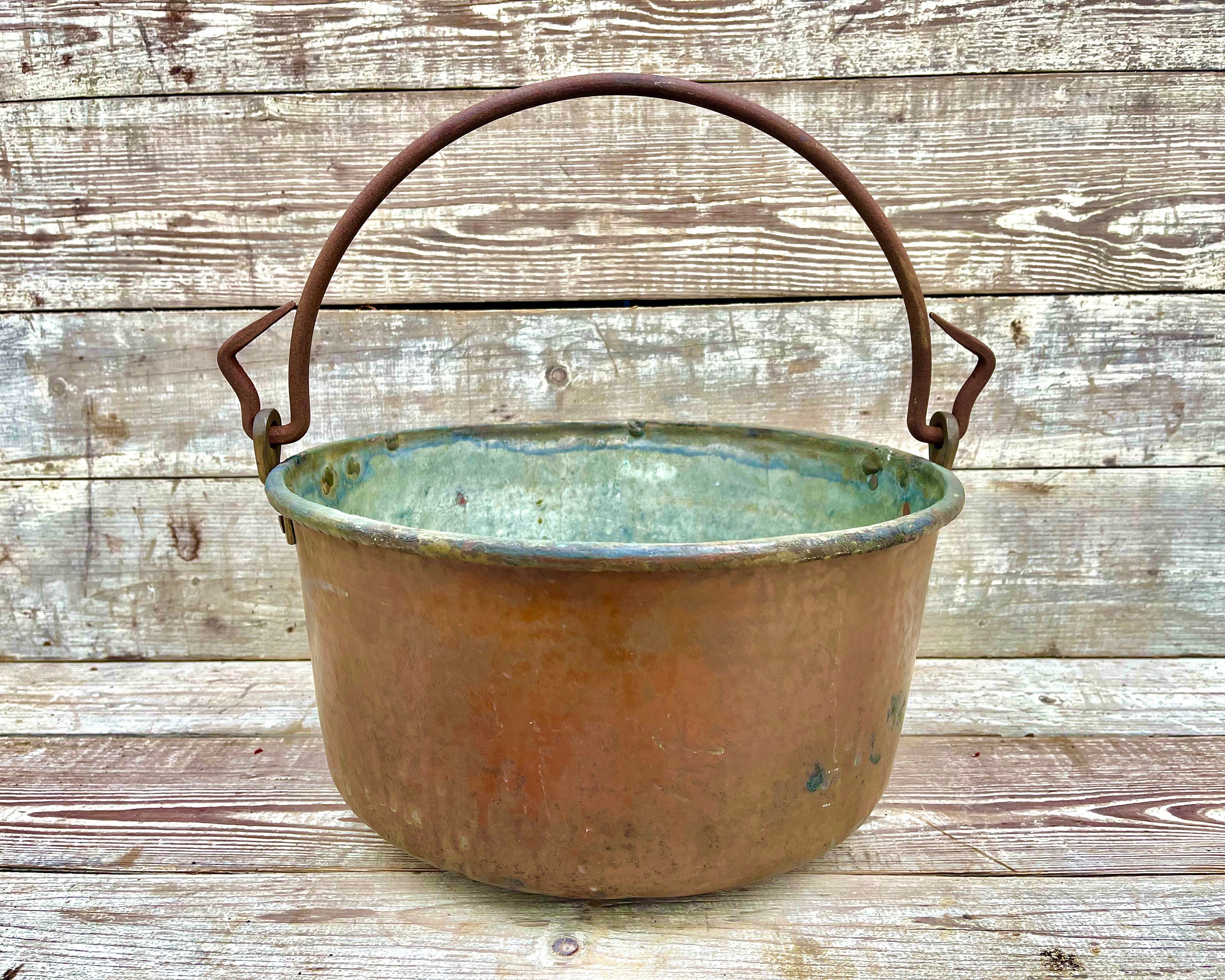 Antique Copper 15 3/8 Cauldron Pot Candy Apple Butter Kettle Bowl