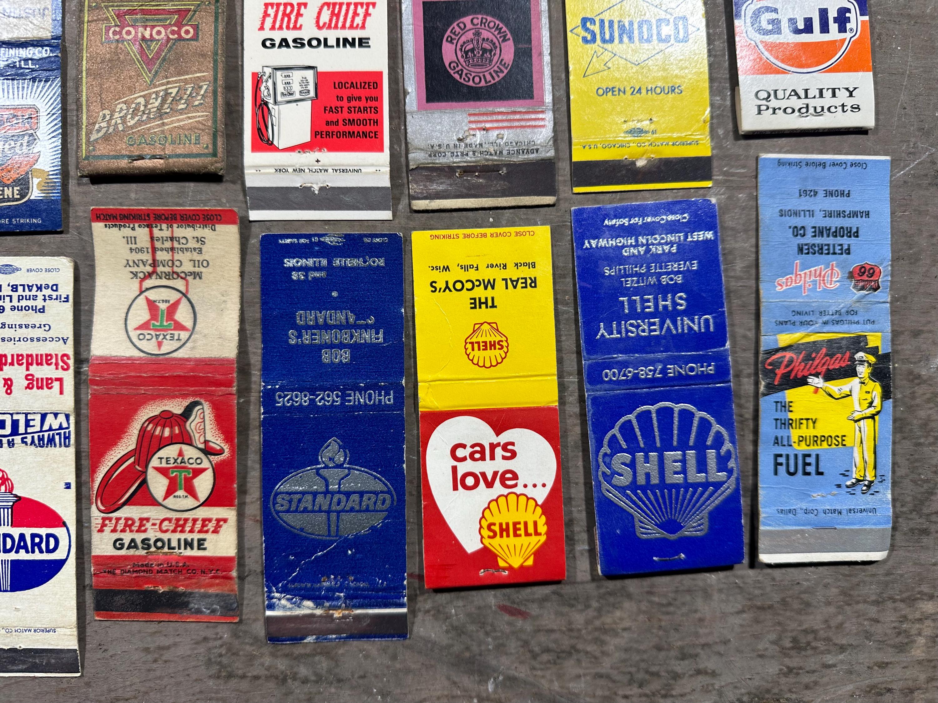Vintage Gas & Oil Matchbook Collection: Shell, Texaco, Gulf