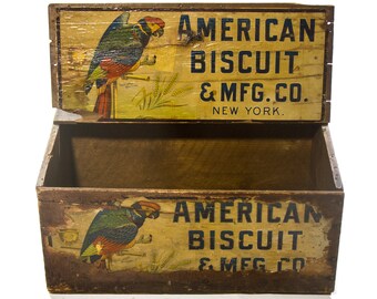 Antike Papageienkiste der American Biscuit Company: Ladenaufsteller New York Country