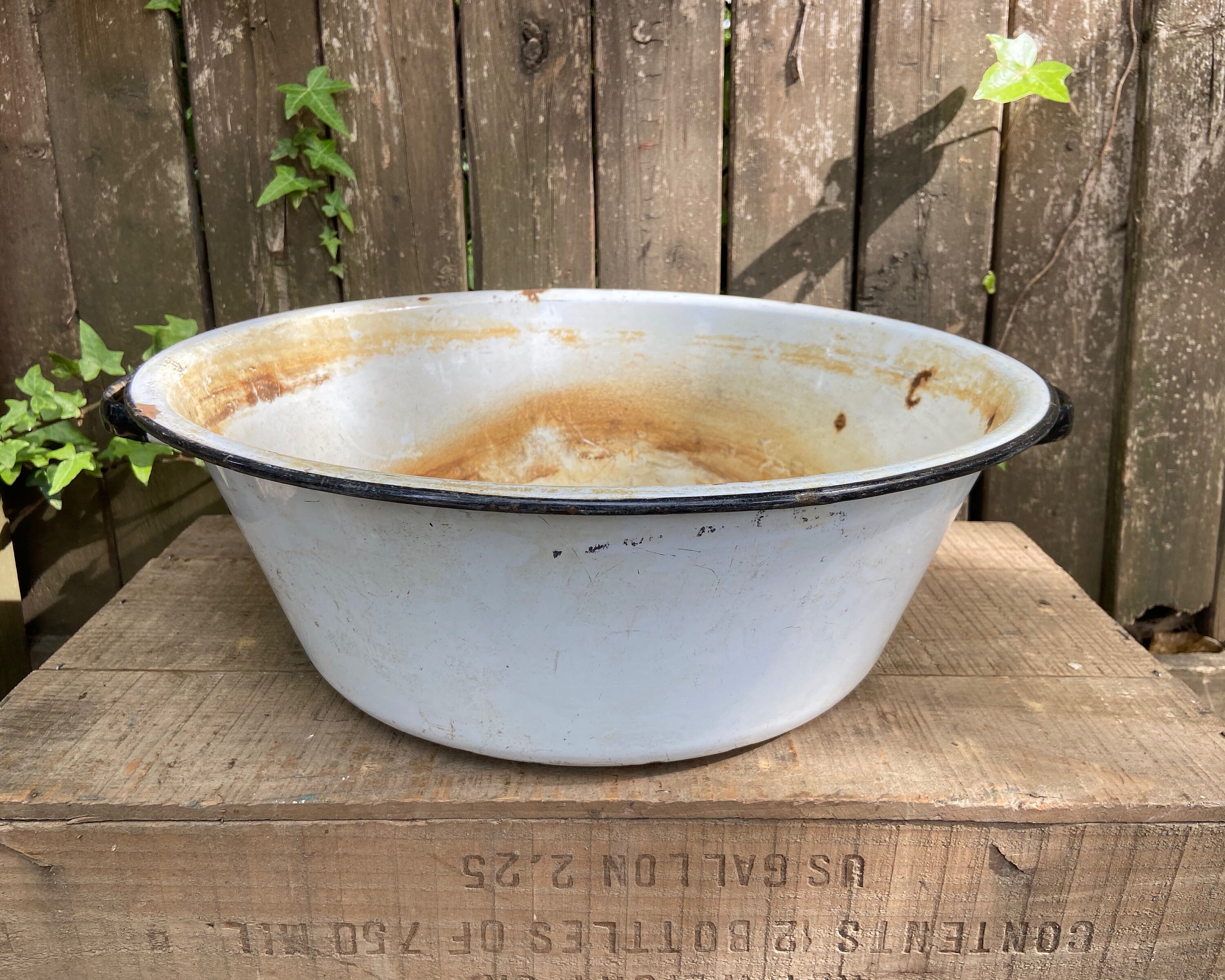 Antique Wash Pot Enamelware Tub Porcelain Primitive Metal Bowl Etsy UK