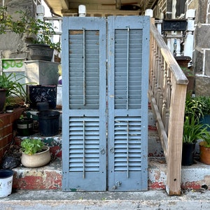 Antique Shutters Vintage Pair of Shutters Rustic BLUE PAINTED Shutter Doors Architectural Salvage Antiques Yard Doors Old Louvers