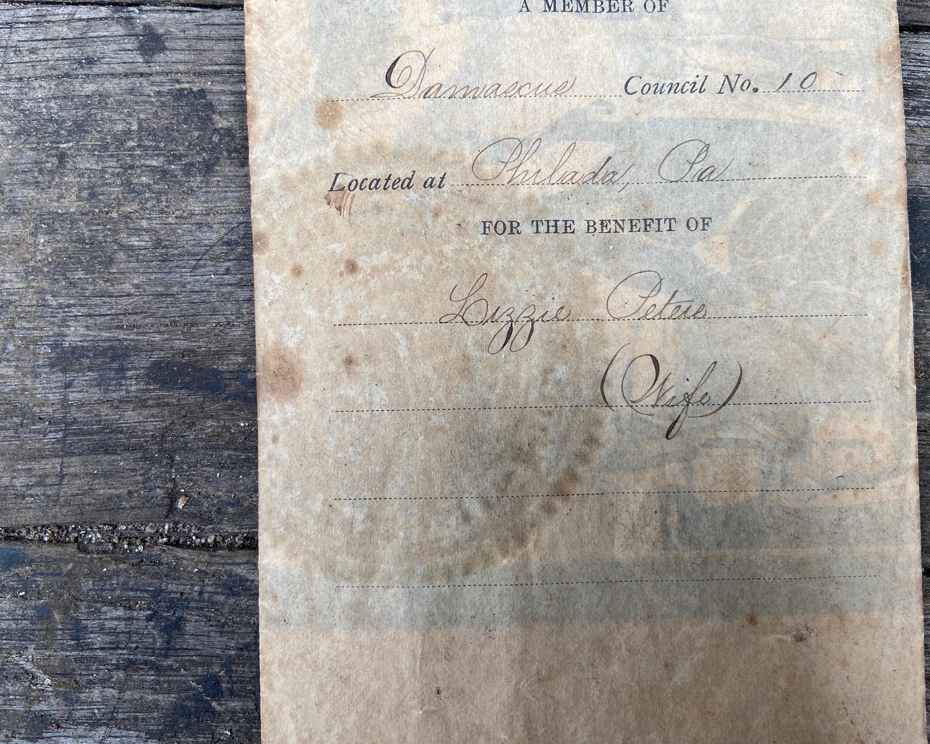 Antique Death Certificate 1000 Dollars Legion of the Red Cross