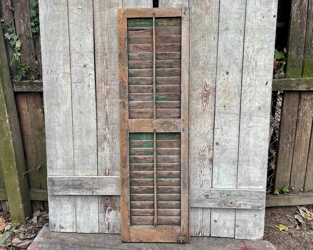Large Antique Shutter Door 45'' X 13 1/2'' Vintage Shutter Rustic GREEN