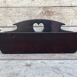 Primitive Wooden Tray, Antique Cutlery Box, Table Organizer, Wood Box, Cubby Box, Divided Tray, Kitchen Utensil Holder, Rustic Country Decor