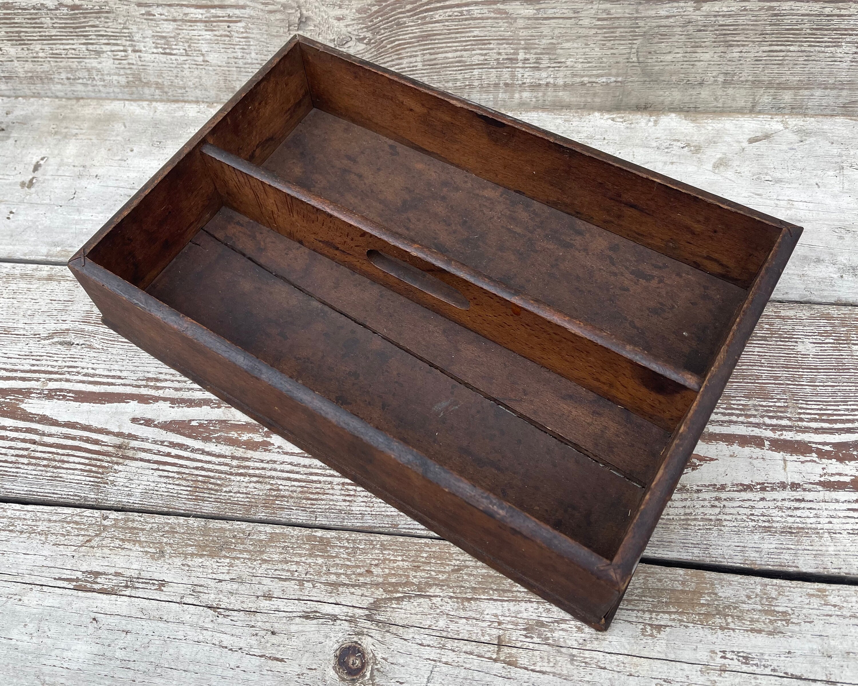 Antique Cutlery Box with Handle Primitive Seperated Crate Etsy
