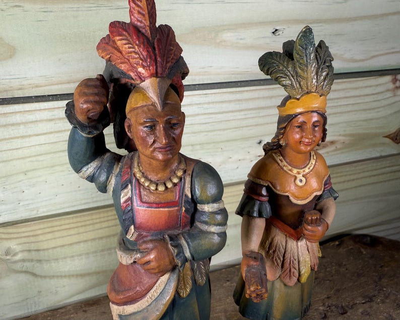 Vintage ANRI Hand Carved Wooden Native American Statues: Folk Art ...