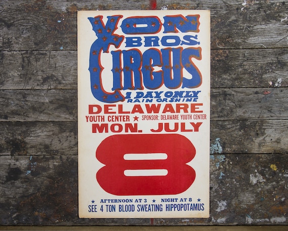 Vintage Von Bros Circus Poster: Delaware Youth Center, July 8