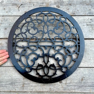 Large Antique Cast Iron Heater Grate 15.5'' 1800s Victorian Era Home Architectural Salvage, Round Ornate Design, Unique Wall Hanging Decor