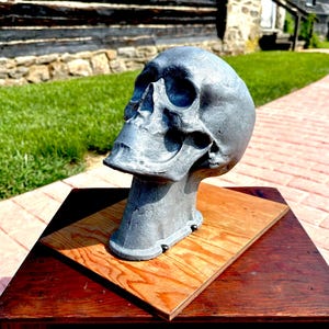 Antike Totenschädel-Gesichtsrekonstruktions-Schädelform mit originaler Box, Beerdigungsobjekt, Kuriositäten, Metallguss-Skulptur, Wissenschaftsphantomform-Werkzeug