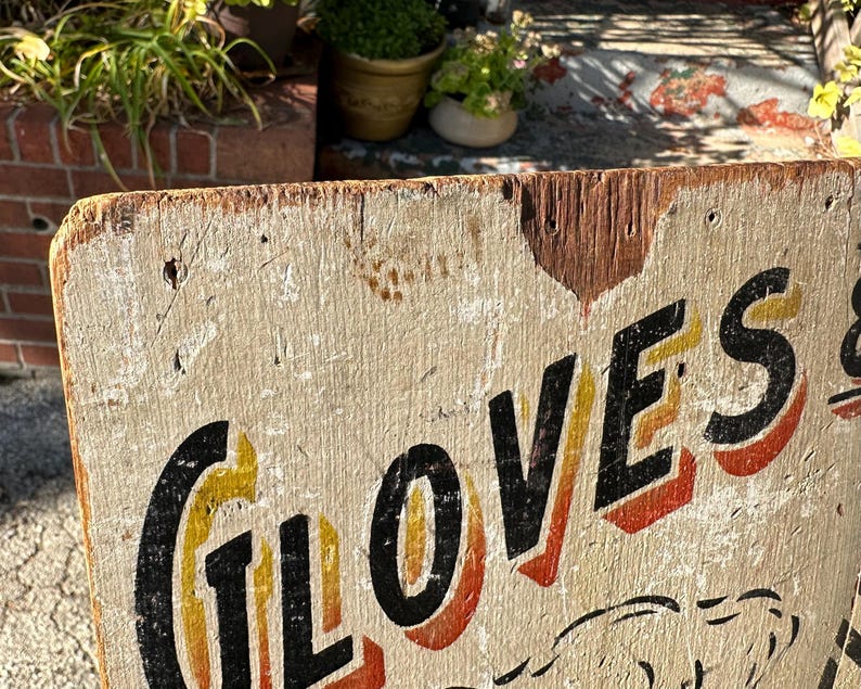 Worden Bros Hillsboro Wisconsin Antique Wooden Trade Sign GLOVES