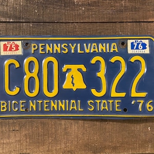 Pennsylvania Bicentennial State License Plate 1976 PA Collectible Wall Decor Wall Hanger Garage Bar Man Cave Numbered Sign Number Signs Old