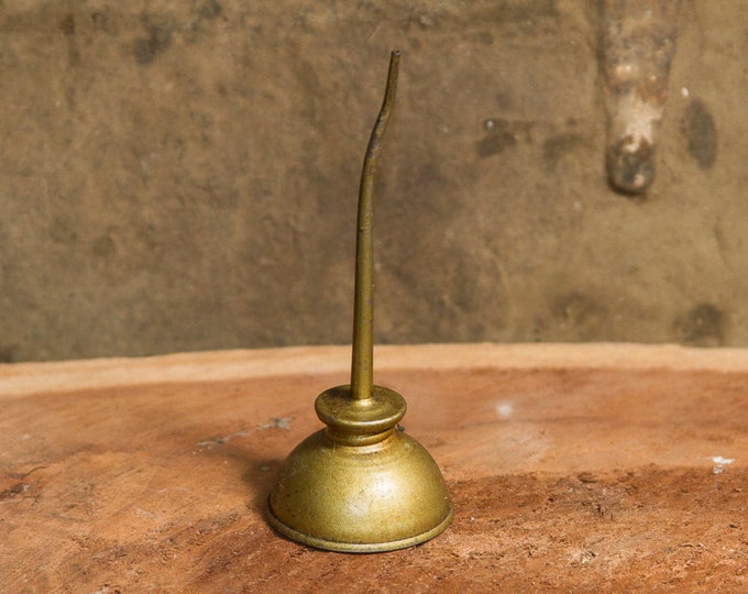 Vintage Oil Dropper Can, Small Thumb Pump Oil Can, Gold Industrial Oil