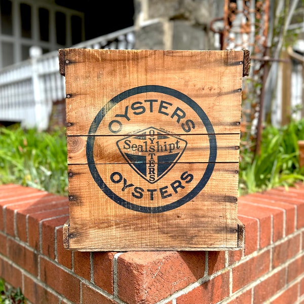 Sealshipt Oyster Can Shipping Crate, Large RARE Antique Advertising Sign South Norwalk Connecticut New England Home Decor, NAUTICAL HOME