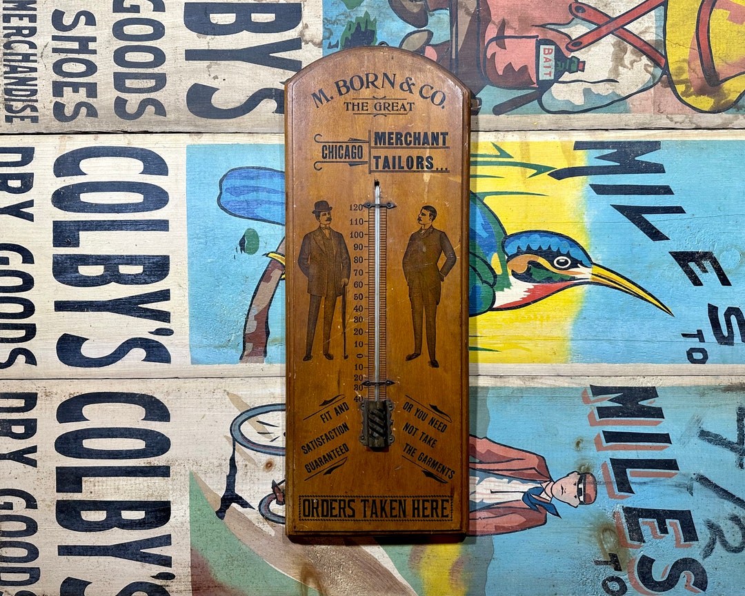 M. Born & Co Merchant Tailors Antique Wooden Thermometer CHICAGO ...