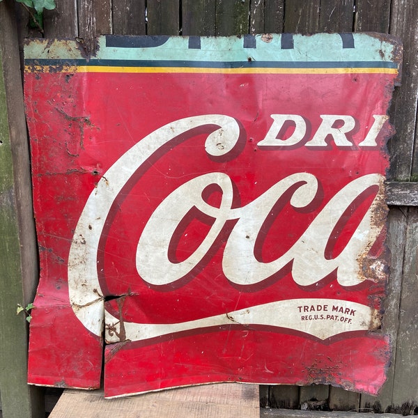 Vintage Coca Cola Sign Soda Sign Large Advertising Wall Decor Outdoor Decorations Yard Garden Art Half Cut Sign Billboard Old Metal Coke