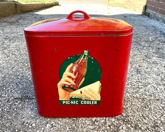 Vintage ICIT RICH FOOD Anti Freeze Ice Tin Can NICE Graphic Camping Cooler  1950s