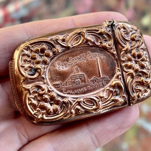 Antique Match Safe Red Jacket Shaft C & H Mining Co Calumet Michigan Mine History Advertising Cesta Case Miner Gift Idea Collectible