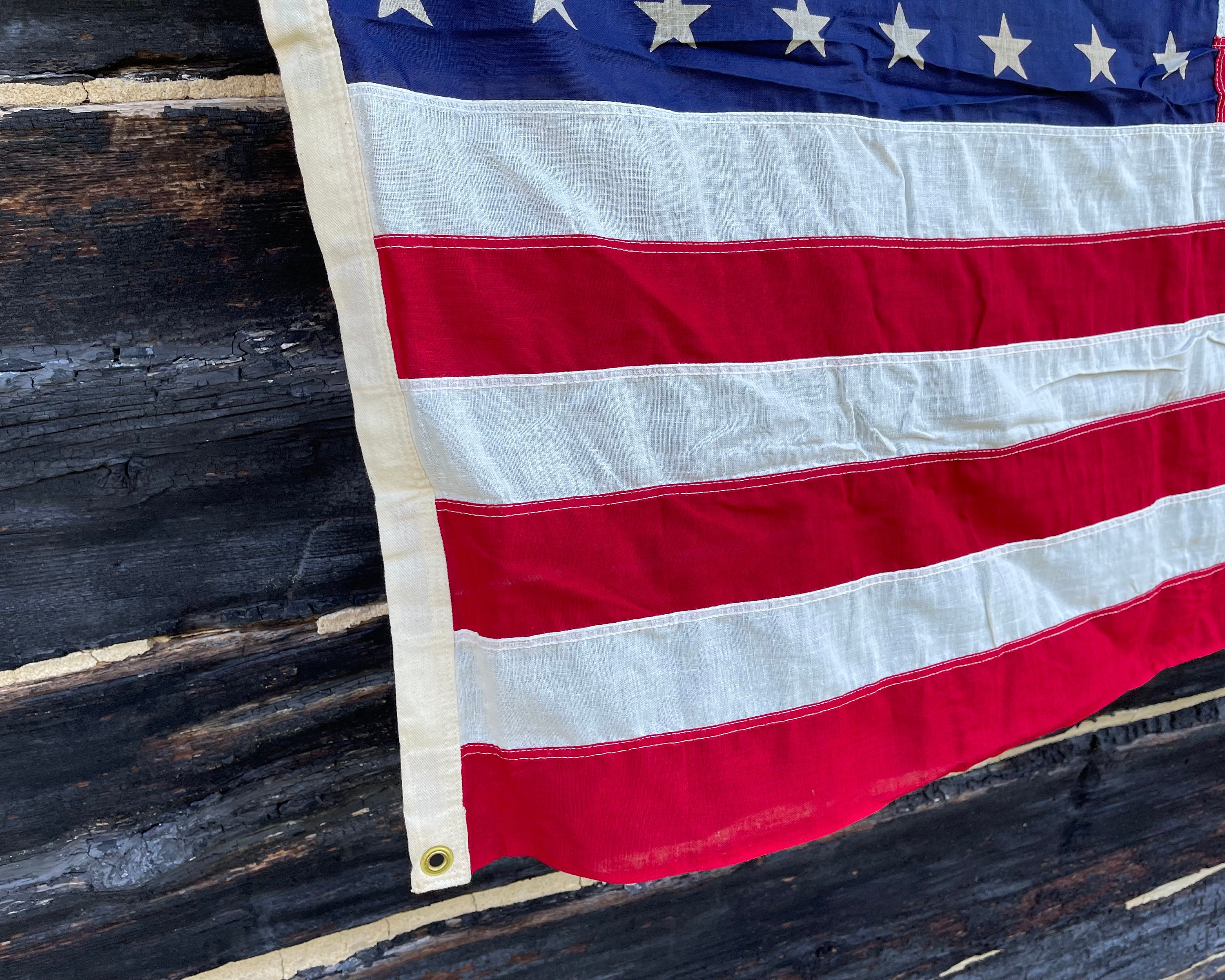 Antique 48 Star American Flag: Rustic Americana Decor (53'' X 39