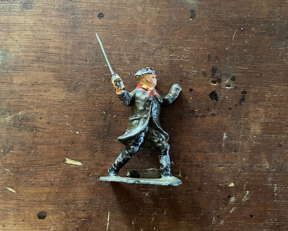 Vintage Lead Figure Fisherman Miniature Cast Metal Toy Small Mini