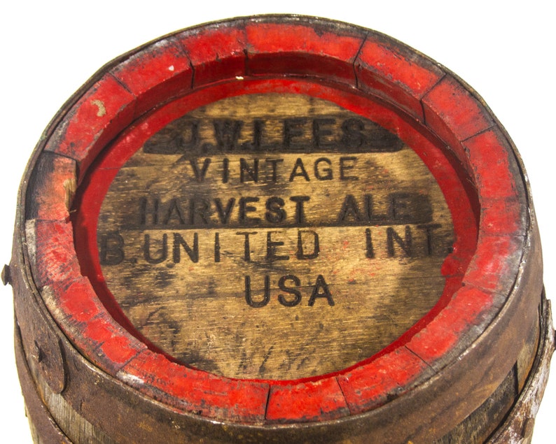 Antique Wooden Barrel Beer Barrel Whiskey Barrel J.W Lees Vintage Harvest Ale Wood Barrel Breweriana Industrial Side Table Rustic Home Decor image 2