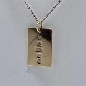 Large 9 carat gold ingot necklace pendant charm