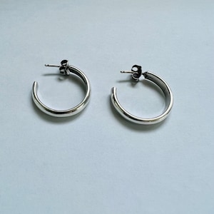 Vintage Silver Medium Chunky Hoop Earrings
