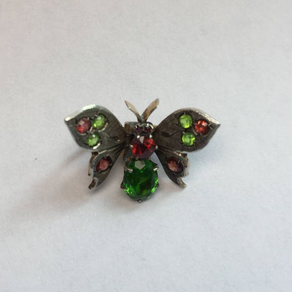 Victorian Emerald and Ruby Paste Veil Pin - image 4