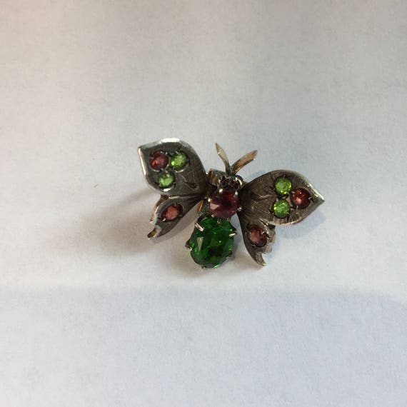 Victorian Emerald and Ruby Paste Veil Pin - image 2