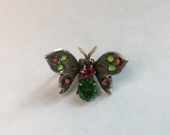 Victorian Emerald and Ruby Paste Veil Pin