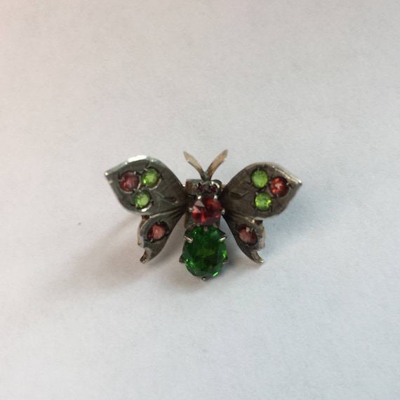 Victorian Emerald and Ruby Paste Veil Pin - image 1