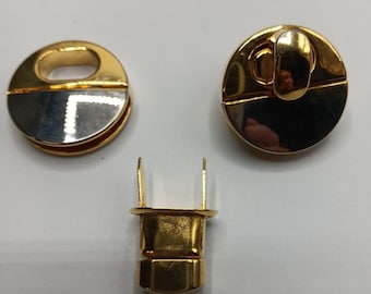 Purse Lock Clasp #6, Twist clasp with screws, back plate, two-tone gold/nickel over steel, high quality shine Purse/Bag Hardware Leather