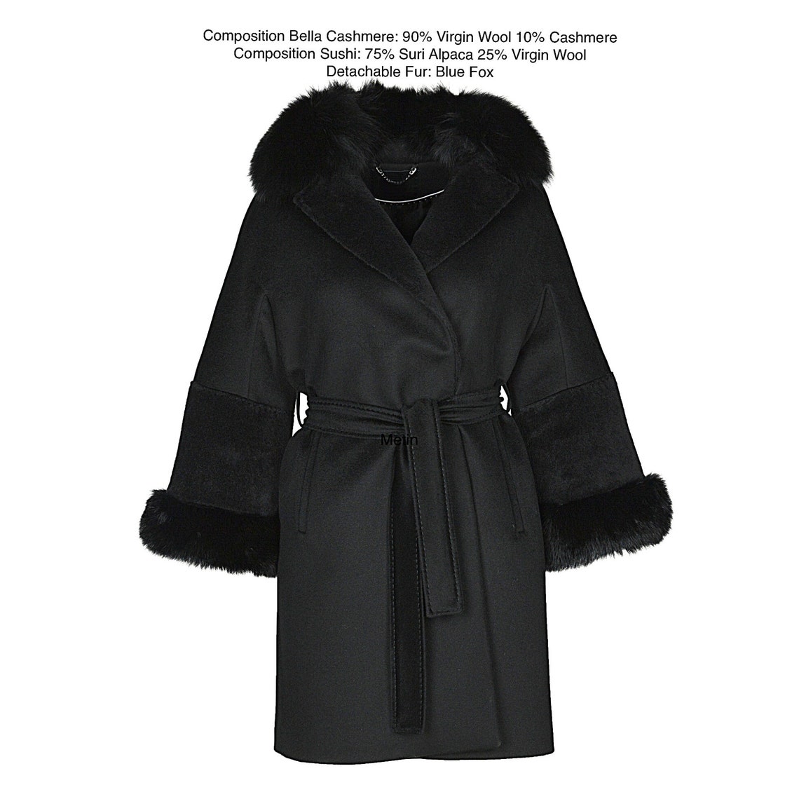 Light Pink Wool Cashmere Coat With Removable Real Fox Fur Collar and