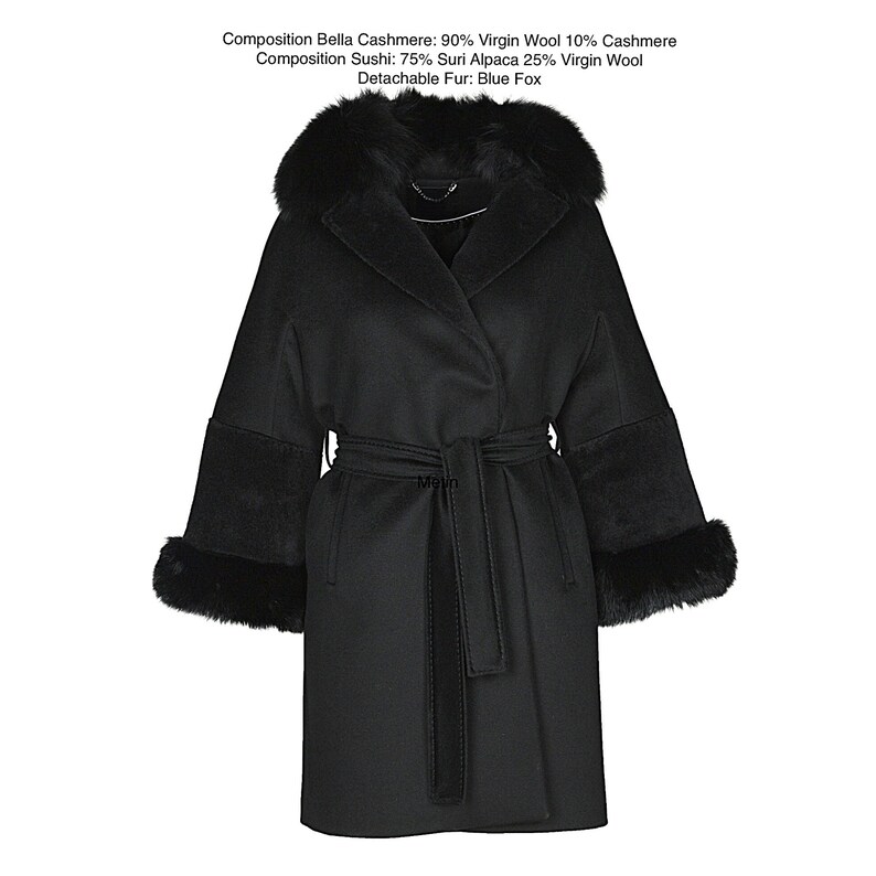 Light Pink Wool Cashmere Coat With Removable Real Fox Fur Collar and