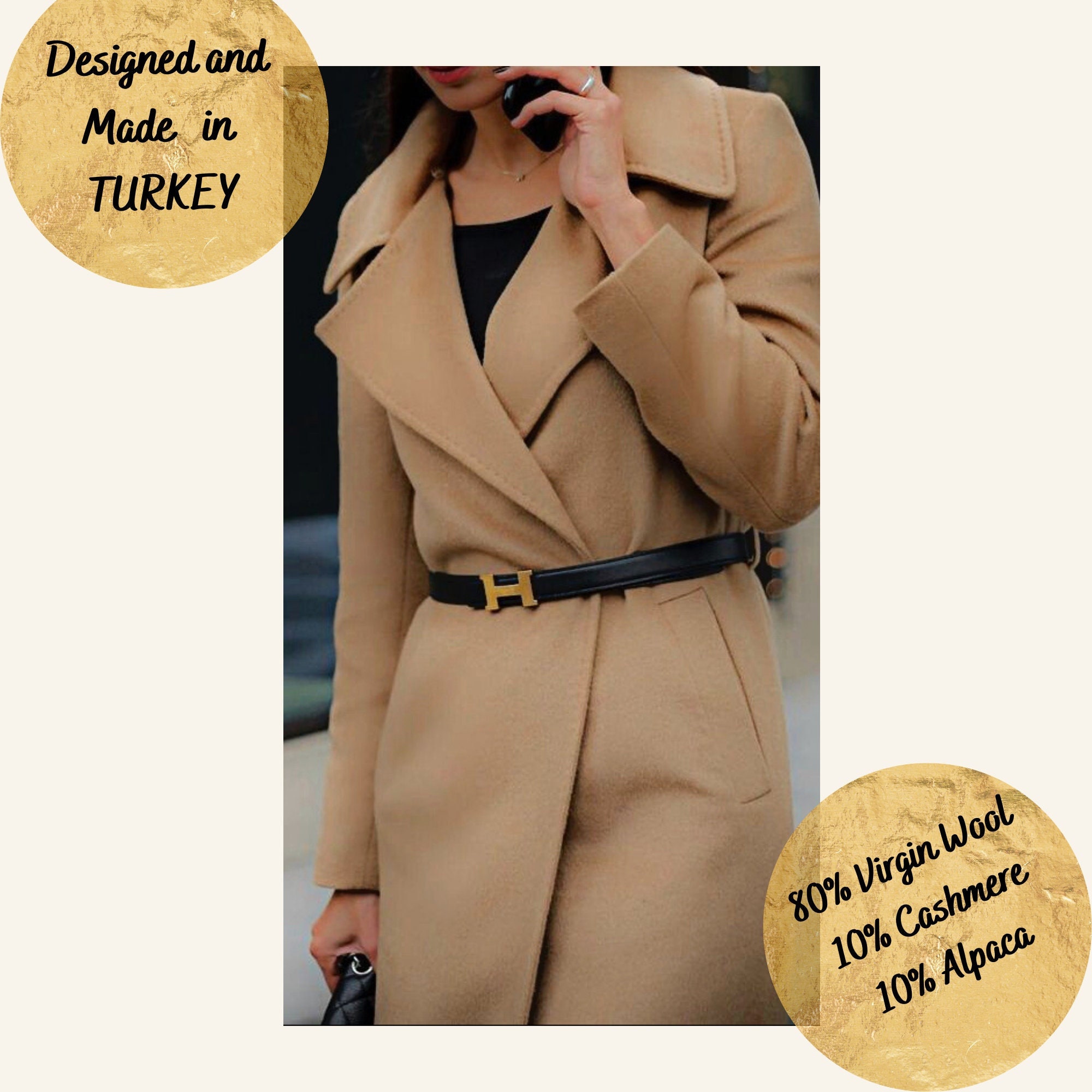 Ladies belted camel coat hot sale