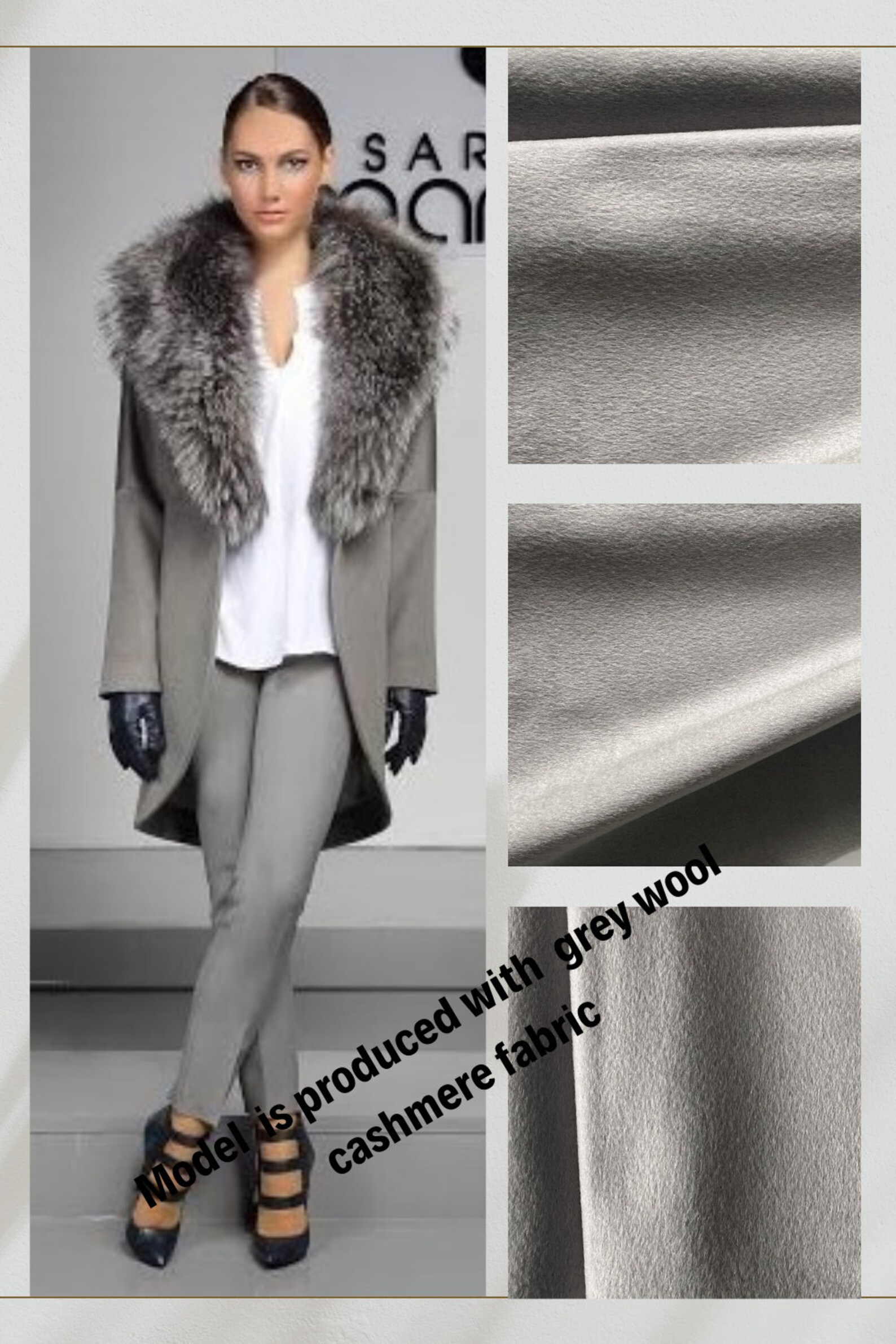 Navy Wool Cashmere Coat Fabric DIY for Woman Man Coat Cape Shawl Pancho
