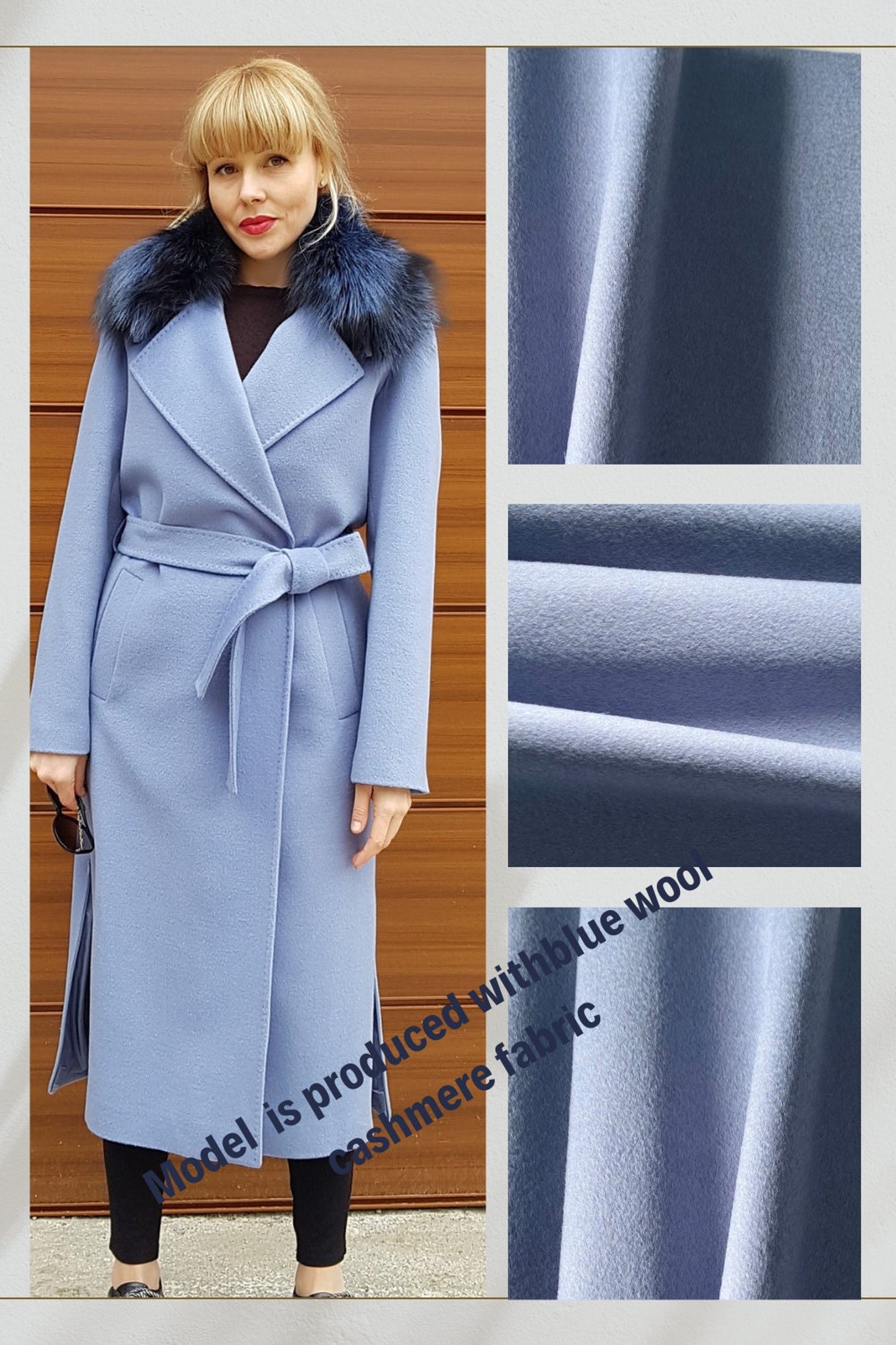 Navy Wool Cashmere Coat Fabric DIY for Woman Man Coat Cape Shawl Pancho