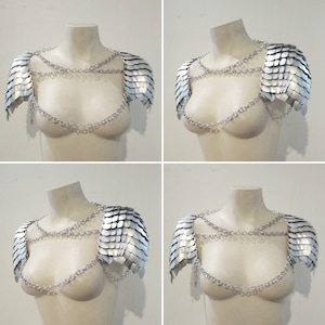 Silver Scalemail Chainmail Harness Shoulder Pauldrons Scalemaille Armour image 2