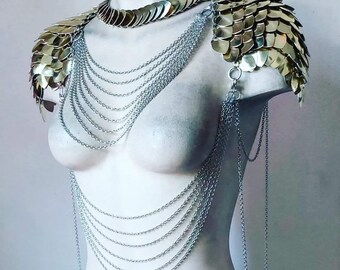 Deluxe Scalemail Chainmail Chain Harness Shoulder Pauldrons Scalemaille Armour