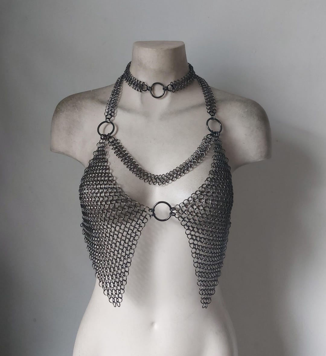 Gunmetal Strap Halter Chainmail Harness Warrior Queen Festival Top - Etsy