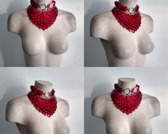 Chainmail Necklace Red Scalemail Choker O-ring Larp Fantasywear Collar Amour Fetish Vampire Metal Jewelry
