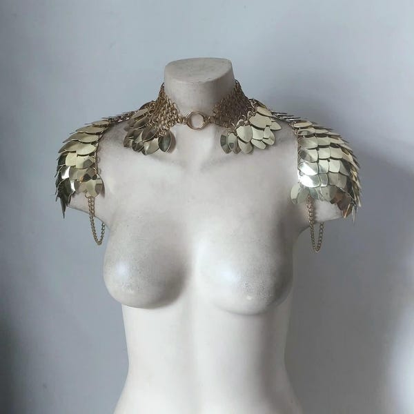 Gold Brass Athena Scalemail & Chainmail Shoulder Armor