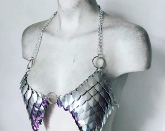 Silver Mirror & Glitter Scale Scalemail Scalemaille Chainmail Bikini Top Armour Larp Medieval Viking Mermaid Dragon Festival Metal