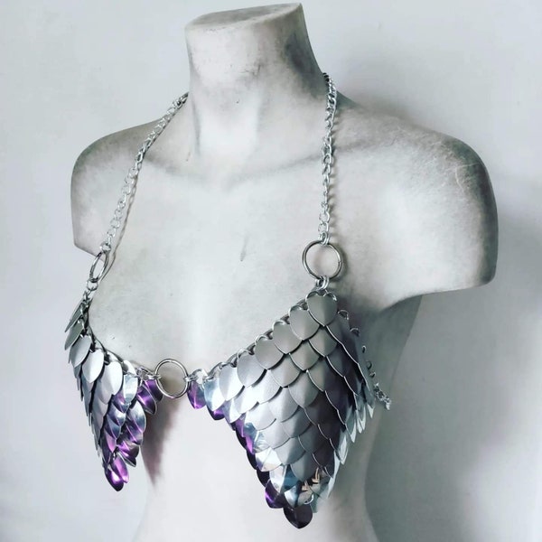 Silver Mirror & Glitter Scale Scalemail Scalemaille Chainmail Bikini Top Armour Larp Medieval Viking Mermaid Dragon Festival Metal