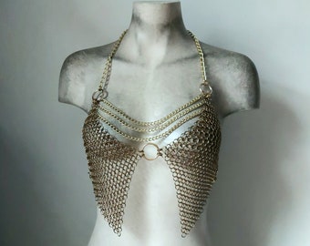 Gold Halter Chainmail Harness Warrior Queen Festival Top